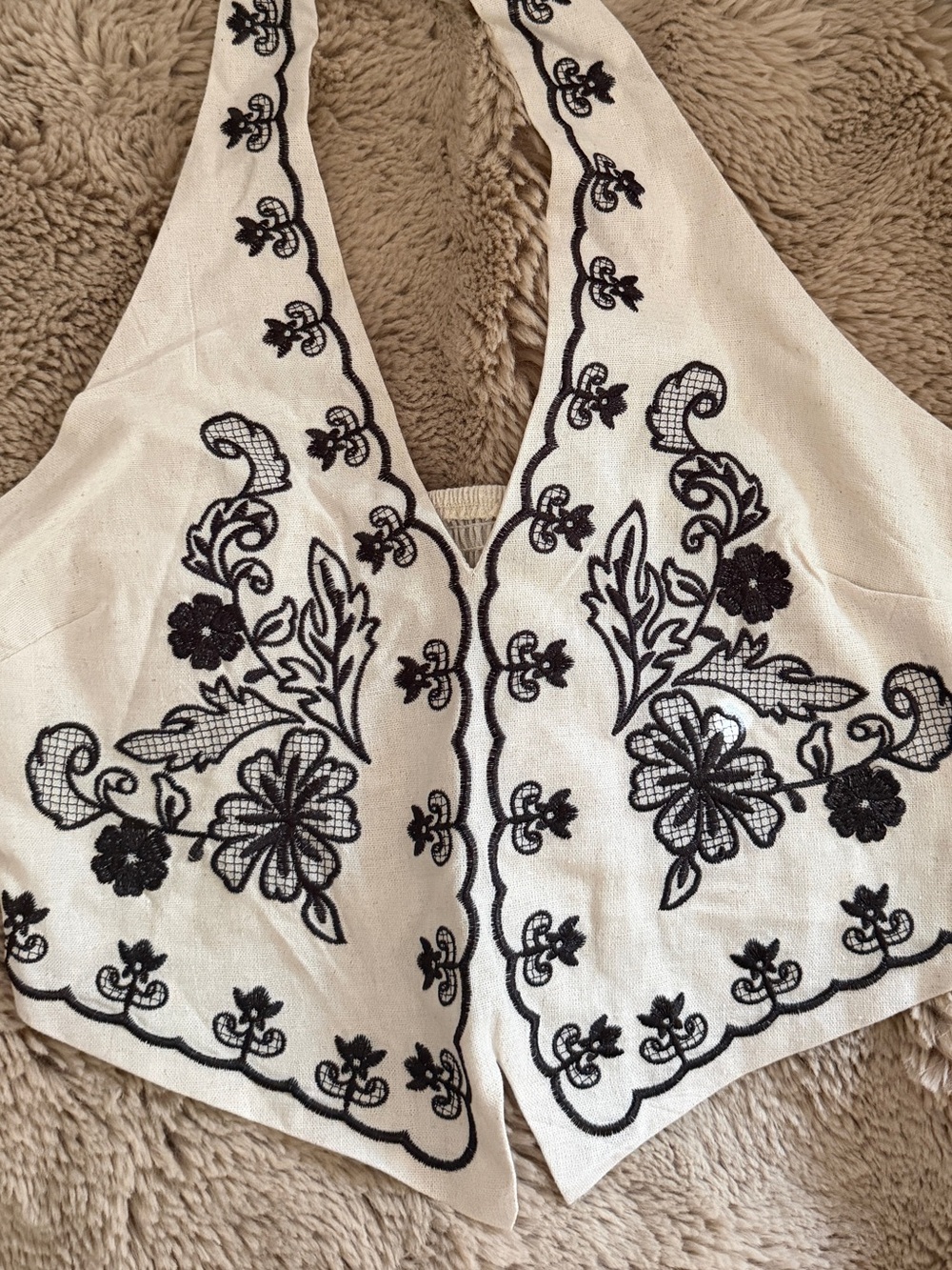 Cream Smocked Halter Crop Top